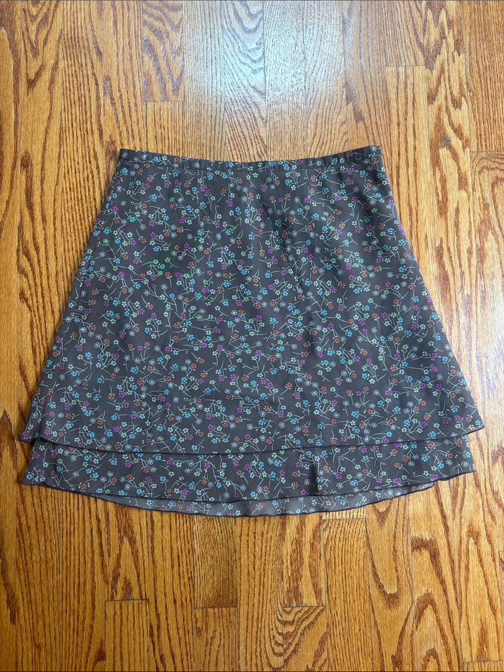 H&M Brown Mini Skirt with Multicolor Floral Print
